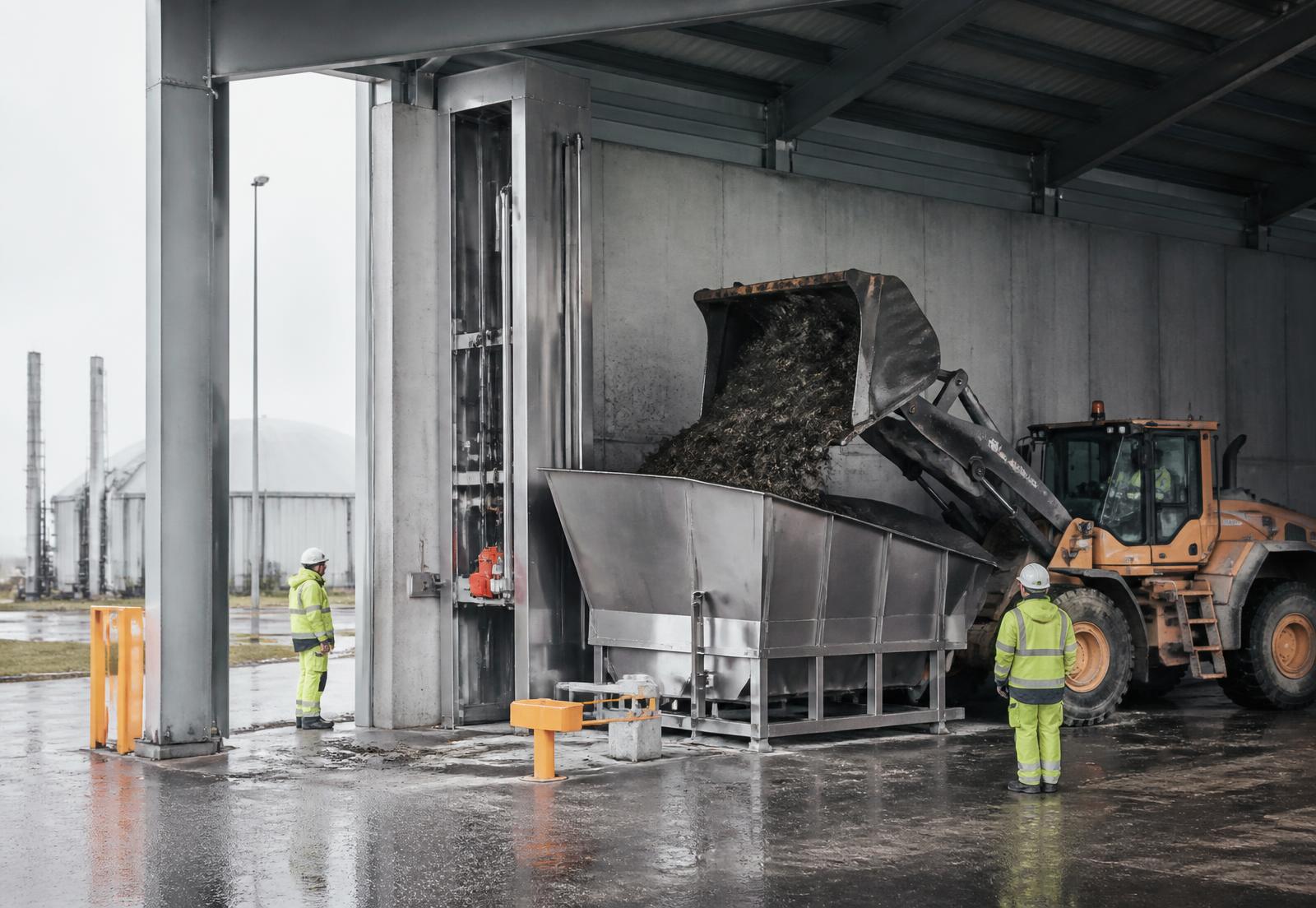 Organic feedstock being received at a modern biogas facility